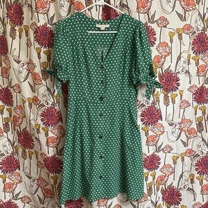 Monteau Green Polka Dot Tie-Sleeve Dress